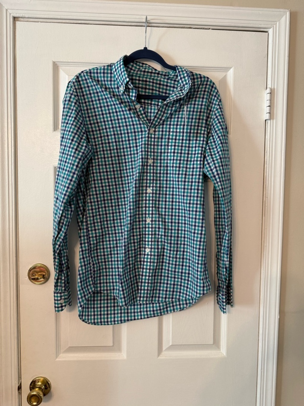 Men's Green & Blue  Check Button-Down Shirt
